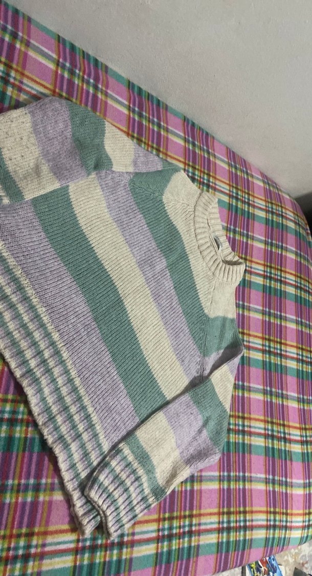 Çizgili Renkli Kadın Triko Kazak - Görsel 2