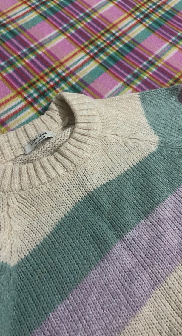 Çizgili Renkli Kadın Triko Kazak - Görsel 4