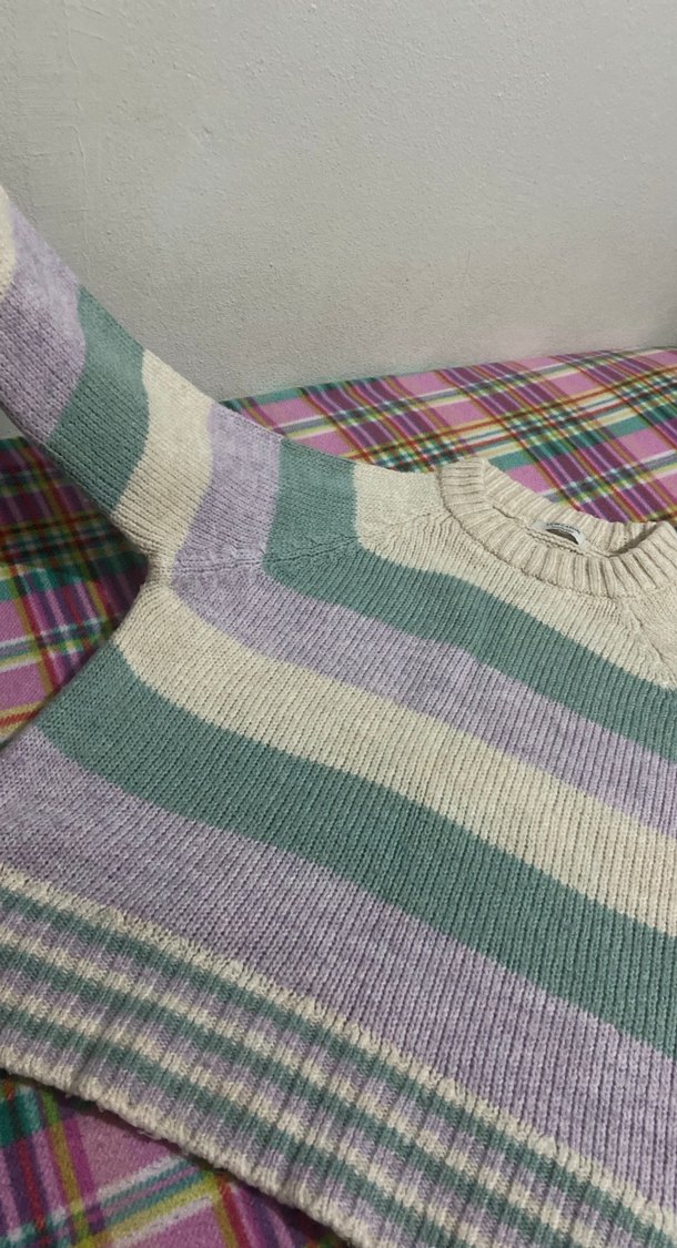 Çizgili Renkli Kadın Triko Kazak - Görsel 3