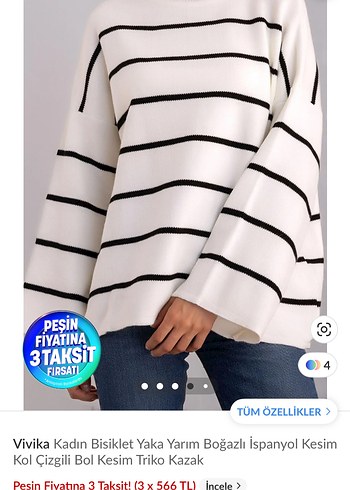 Kadın Çizgili Yarım Boğazlı Bol Kesim Triko Kazak - Görsel 2