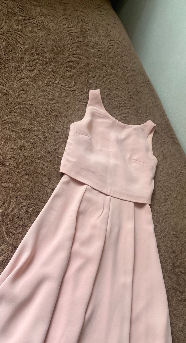 Pudra Pembe Midi Askısız Kadın Abiye Elbise - Görsel 4