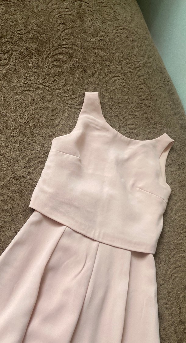 Pudra Pembe Midi Askısız Kadın Abiye Elbise - Görsel 3