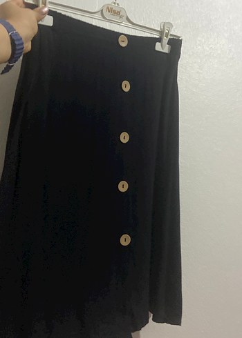 Düğmeli Siyah Uzun Kadın Etek - Görsel 2