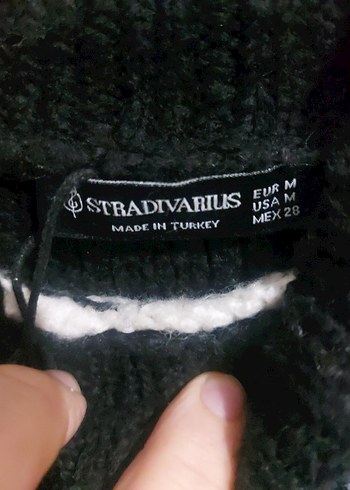 Beyaz Gri Çizgili Boğazlı Triko Kazak - Görsel 2