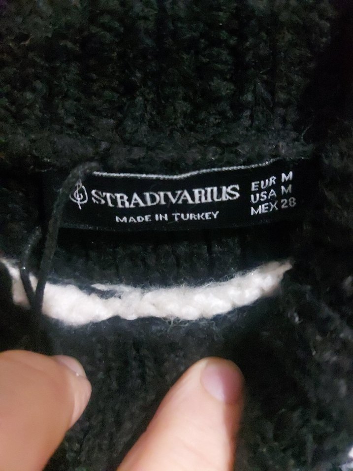 Beyaz Gri Çizgili Boğazlı Triko Kazak - Görsel 2