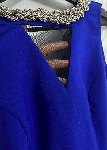 Lacivert Drapeli Uzun Abiye Elbise - Görsel 6