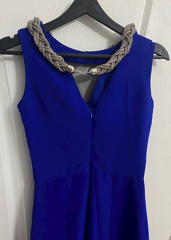 Lacivert Drapeli Uzun Abiye Elbise - Görsel 4