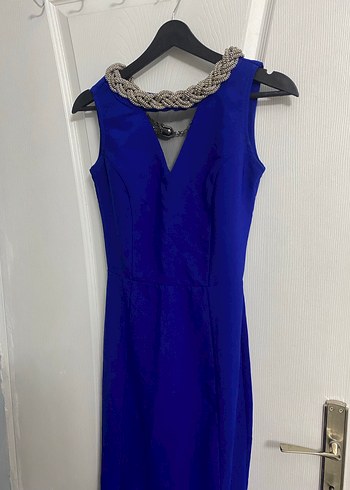 Lacivert Drapeli Uzun Abiye Elbise - Görsel 3