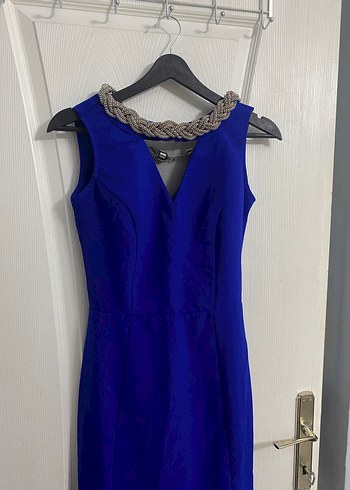 Lacivert Drapeli Uzun Abiye Elbise - Görsel 2