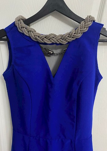 Lacivert Drapeli Uzun Abiye Elbise - Görsel 5