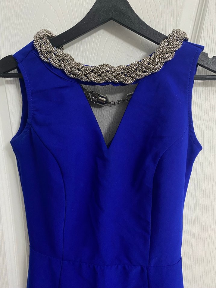 Lacivert Drapeli Uzun Abiye Elbise - Görsel 5