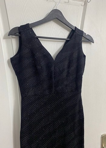 Uzun Siyah V Yakalı Straplez Abiye Elbise - Görsel 2