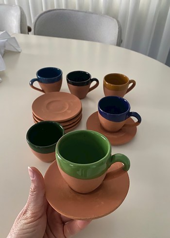 Renkli Seramik Fincan ve Tabağı Seti - Görsel 3