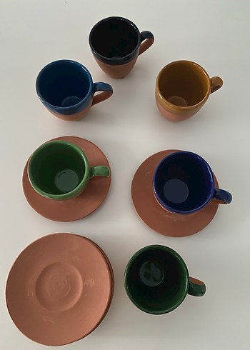 Renkli Seramik Fincan ve Tabağı Seti - Görsel 2