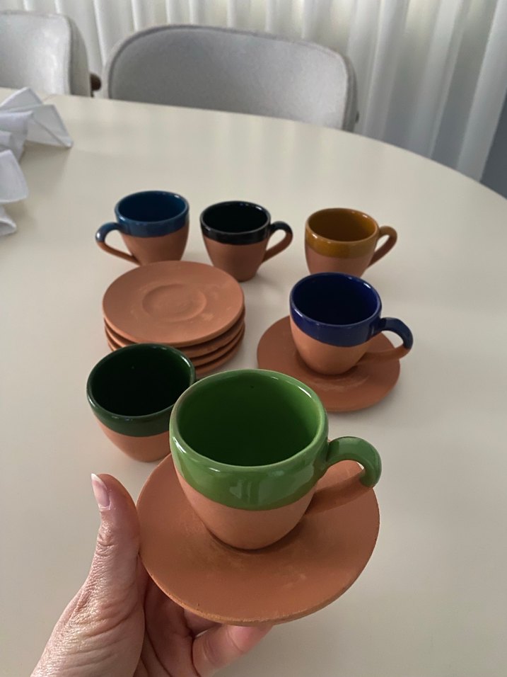 Renkli Seramik Fincan ve Tabağı Seti - Görsel 3