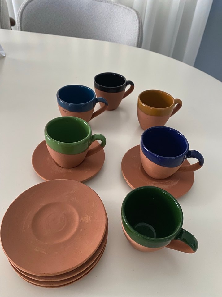 Renkli Seramik Fincan ve Tabağı Seti - Görsel 4