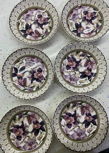 Mor Çiçek Desenli Tabak Seti - Görsel 3