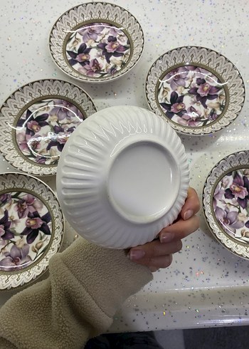 Mor Çiçek Desenli Tabak Seti - Görsel 4