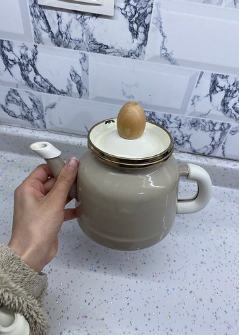 Madam Coco Bej ve gri kulplu çaydanlık seti - Görsel 4