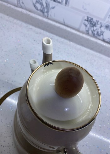 Madam Coco Bej ve gri kulplu çaydanlık seti - Görsel 5