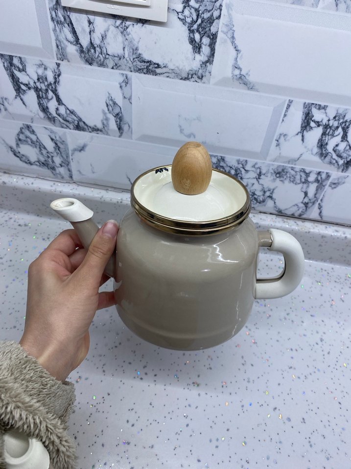 Madam Coco Bej ve gri kulplu çaydanlık seti - Görsel 4