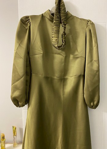 Hakim yaka haki yeşili elbise - Görsel 3