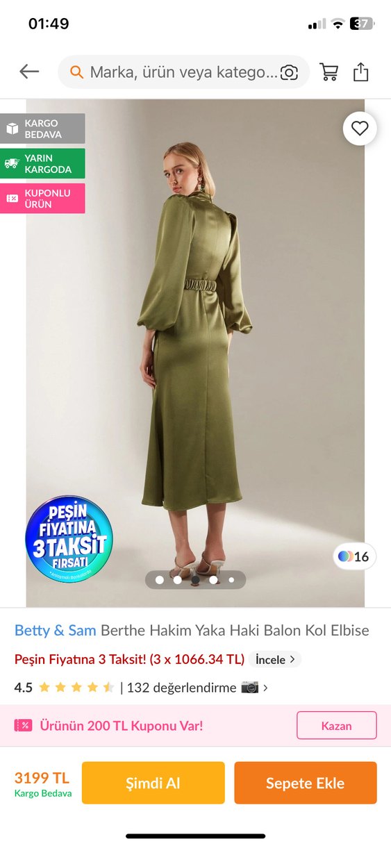 Hakim yaka haki yeşili elbise - Görsel 2