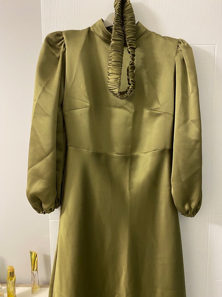 Hakim yaka haki yeşili elbise - Görsel 3