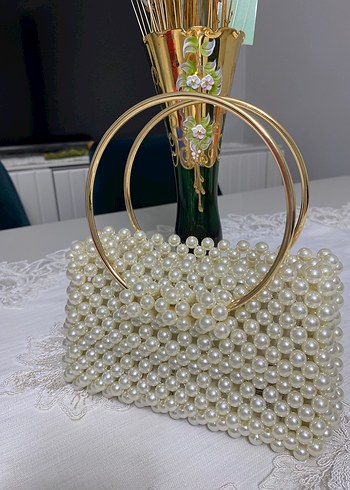 İnci İşlemeli Örgü Kadın Çanta - Görsel 2