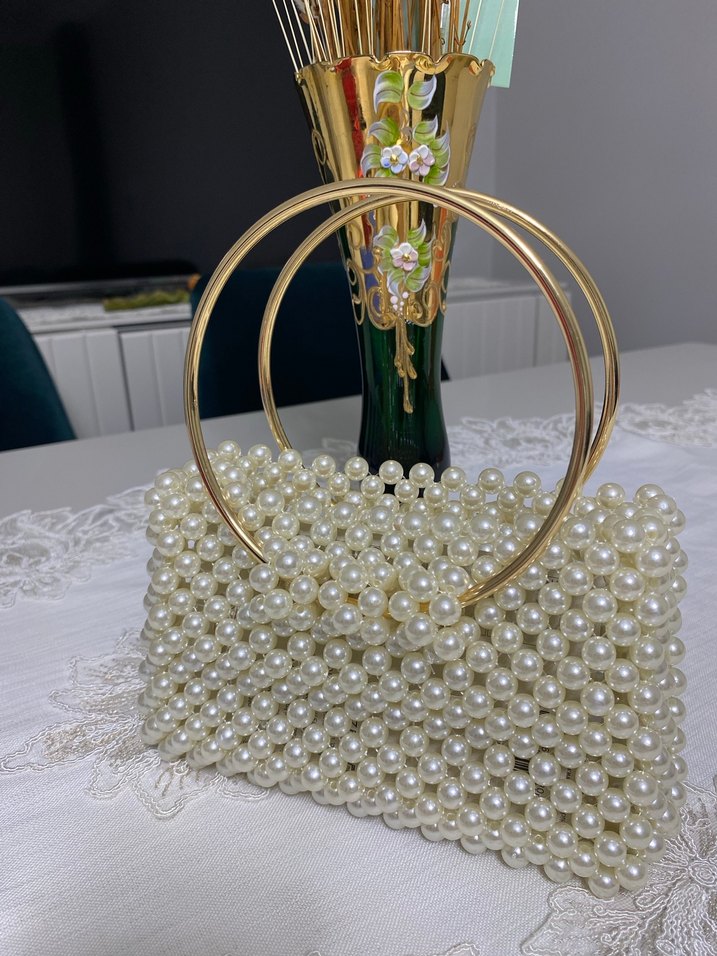 İnci İşlemeli Örgü Kadın Çanta - Görsel 2