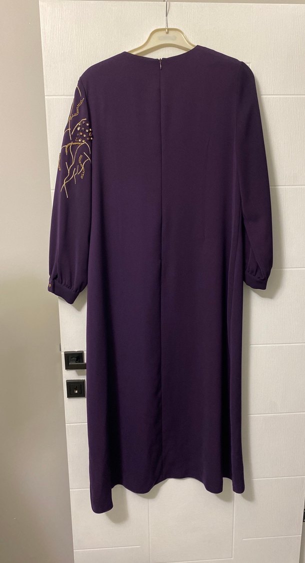 Kadın Mor Uzun Kollu Nakışlı Elbise - Görsel 2