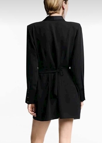 Siyah V Yakalı Drapeli Midi Elbise - Görsel 2