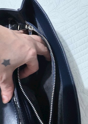 Klasik Koyu Mavi Deri Kadın Çanta - Görsel 4