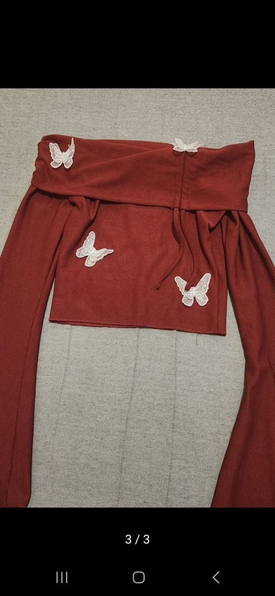 Bordo Drapeli Straplez Uzun Kollu Mini Bluz - Görsel 2