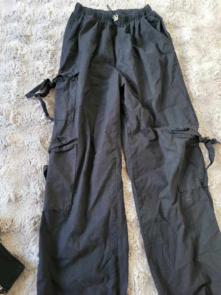 Kadın Siyah Bol Kesim kargo cep Pantolon - Görsel 2