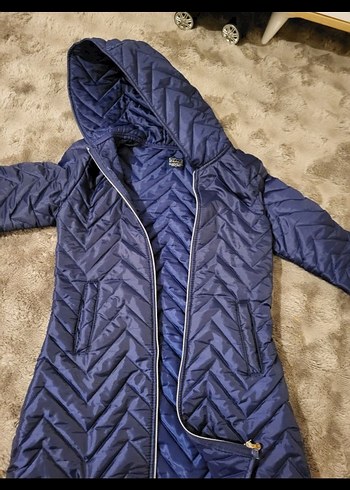 Kadın Lacivert Kapüşonlu Uzun Kış Montu - Görsel 2