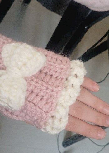 Bordo Örgü Kadın Eldiveni Fiyonk Detaylı - Görsel 3