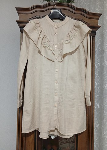 Bej Uzun Kollu Fırfırlı - Görsel 2