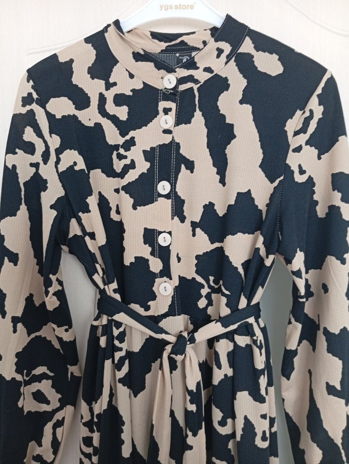 Kahverengi Bağlamalı Uzun Kadın Elbise - Görsel 4