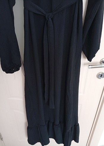 Kadın SiyahUzun Elbise, Kuşaklı, Uzun Kollu - Görsel 2