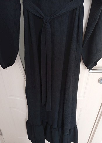 Kadın SiyahUzun Elbise, Kuşaklı, Uzun Kollu - Görsel 4