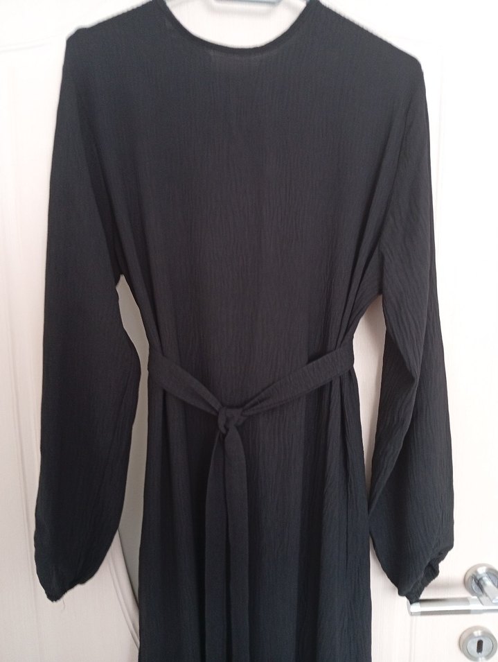 Kadın SiyahUzun Elbise, Kuşaklı, Uzun Kollu - Görsel 5