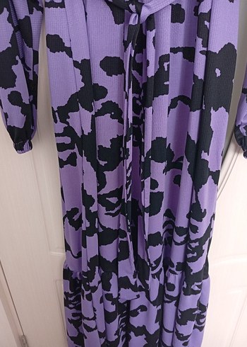 Kadın Mor Siyah Uzun Desenli Elbise - Görsel 3