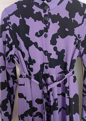 Kadın Mor Siyah Uzun Desenli Elbise - Görsel 4