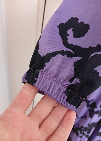 Kadın Mor Siyah Uzun Desenli Elbise - Görsel 2