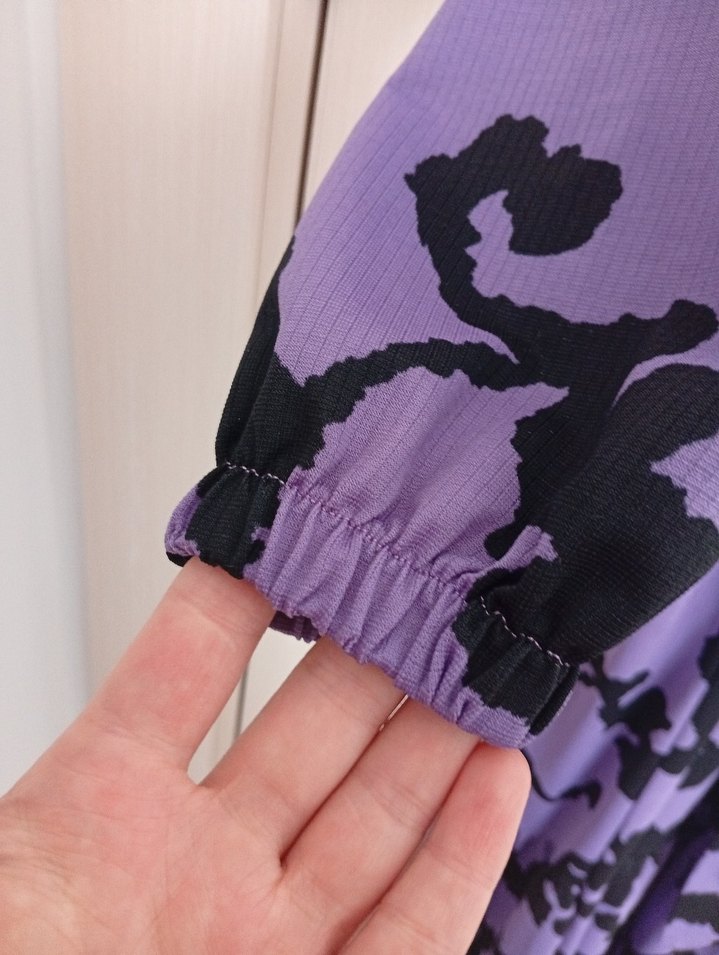 Kadın Mor Siyah Uzun Desenli Elbise - Görsel 2