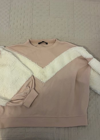 Kürk detaylı kazak toz pembe renk - Görsel 4