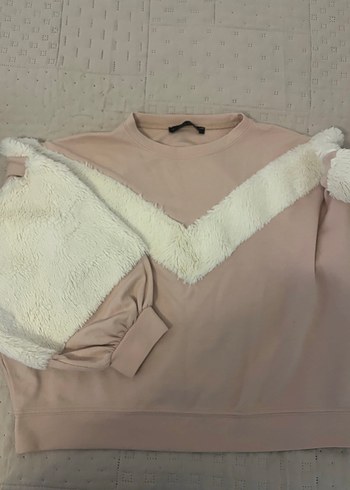 Kürk detaylı kazak toz pembe renk - Görsel 5