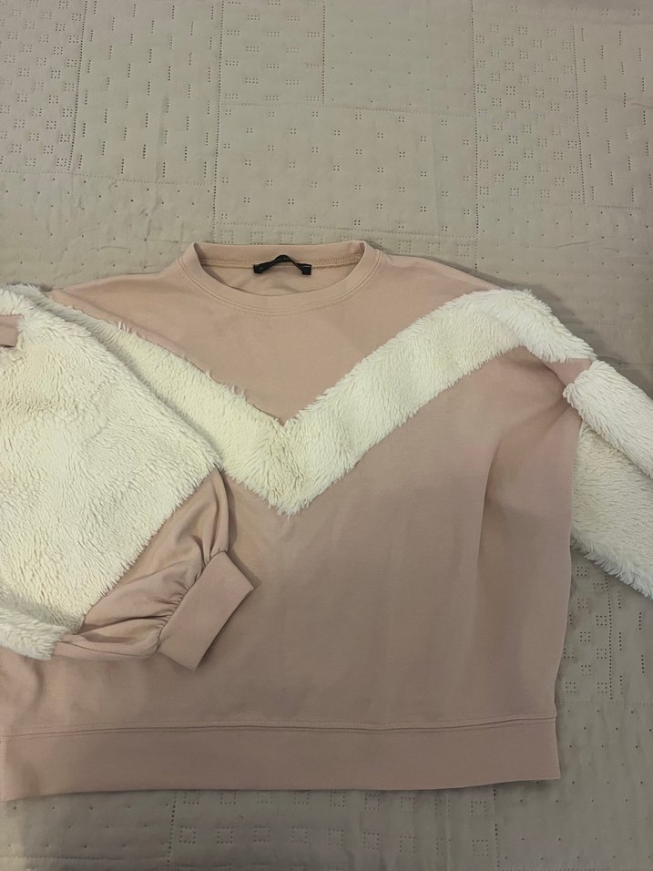 Kürk detaylı kazak toz pembe renk - Görsel 4