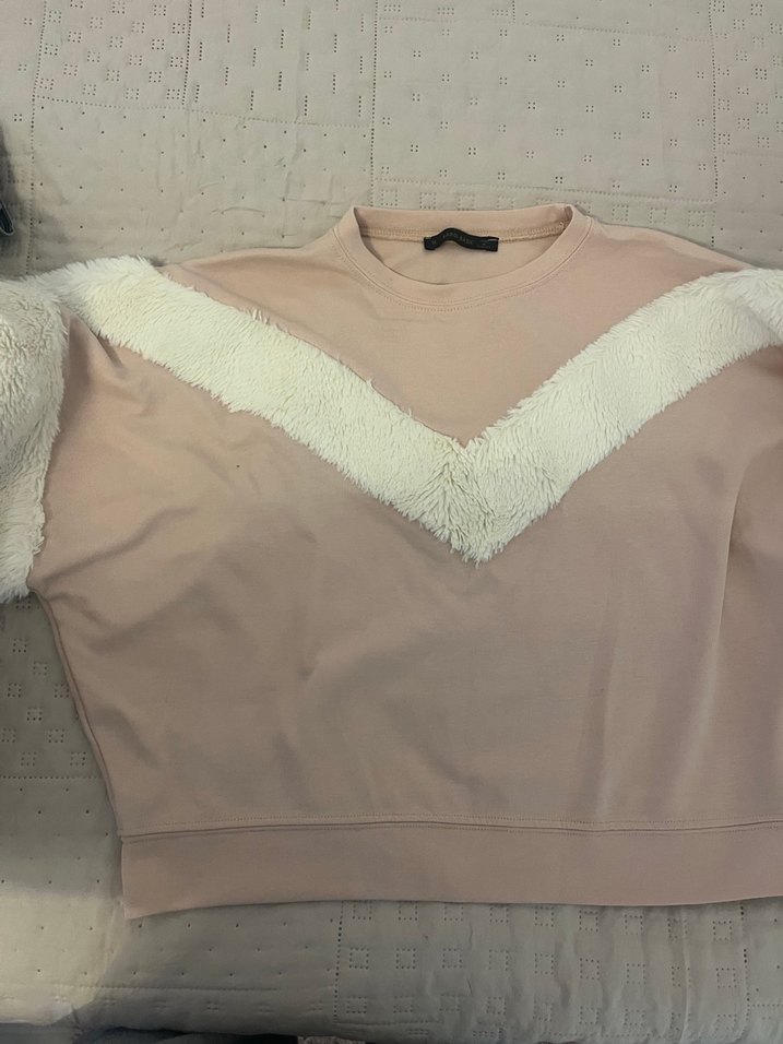 Kürk detaylı kazak toz pembe renk - Görsel 2